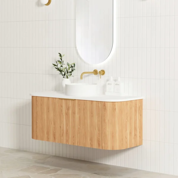 Bondi 1200mm Woodland Oak Fluted Curve Vanity Cabinet Only - Image 5