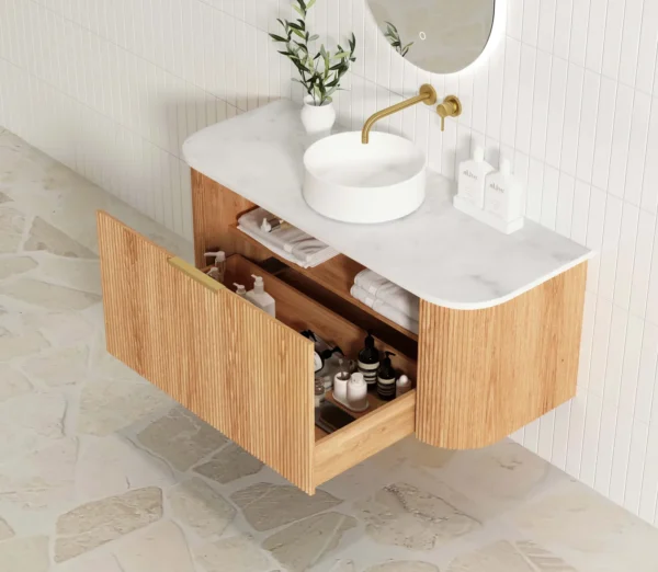 Bondi 1200mm Woodland Oak Fluted Curve Vanity Cabinet Only - Image 2