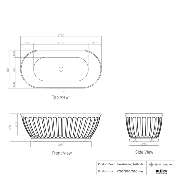 Attica Kensington 1700 Gloss White Bath - Image 2