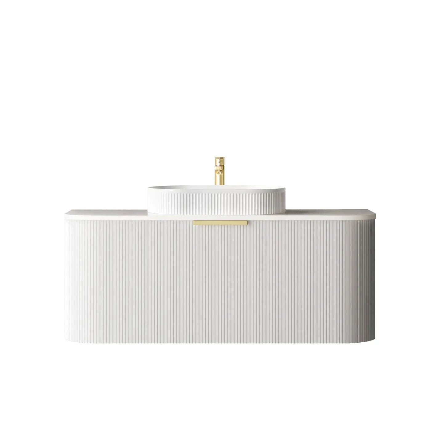 Bondi Satin White Fluted Wall Hung Curve Vanity 1200mm - Image 4