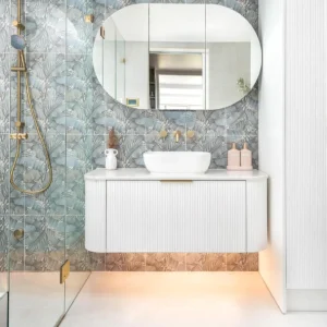Bondi Satin White Fluted Wall Hung Curve Vanity 1200mm