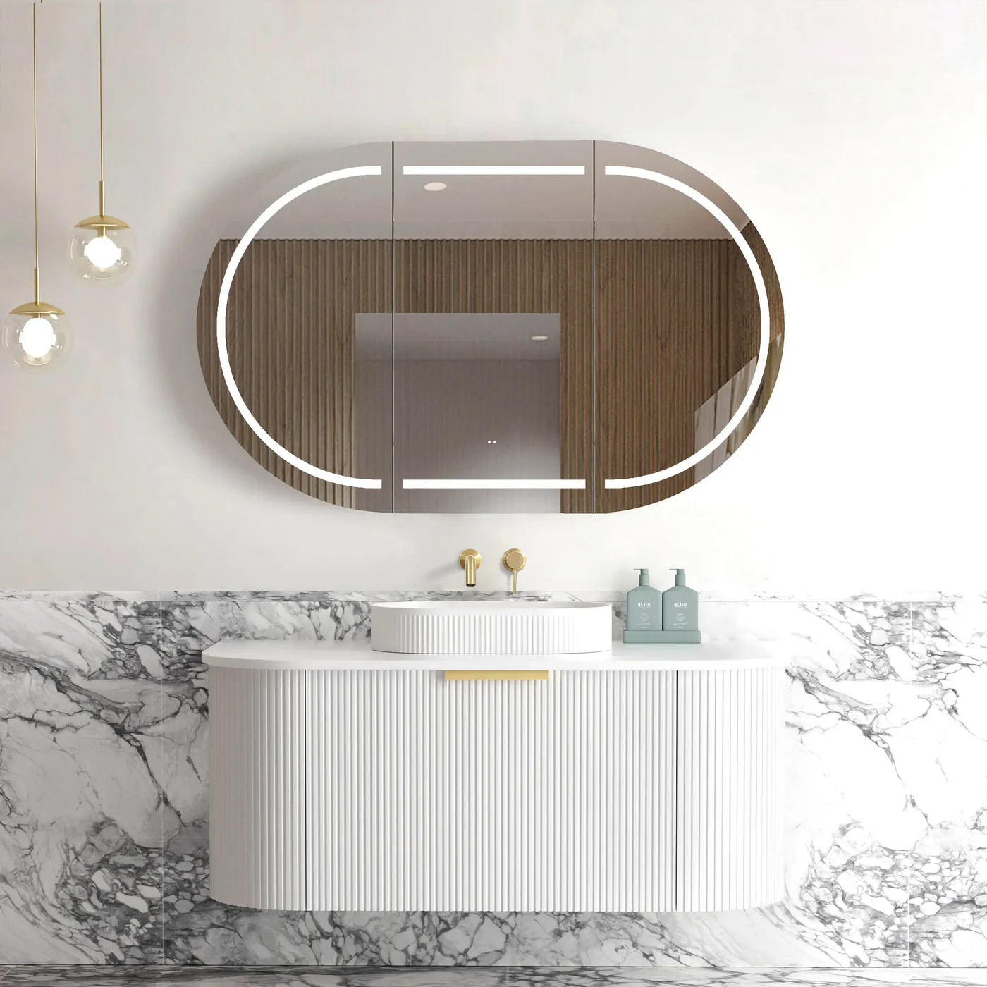 Bondi Satin White Fluted Wall Hung Curve Vanity 1200mm - Image 2
