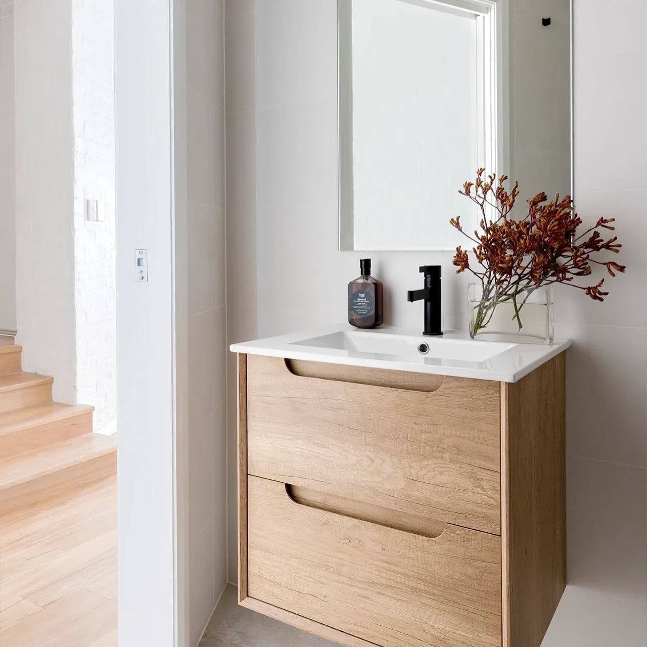 Byron 600mm Natural Oak Wall Hung Vanity - Image 2