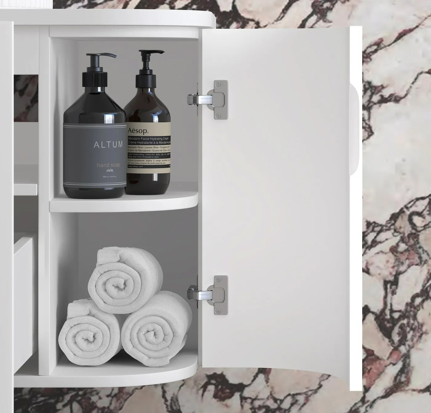 Hampshire 900mm Satin White Wall Hung Curve Vanity Only - Image 4