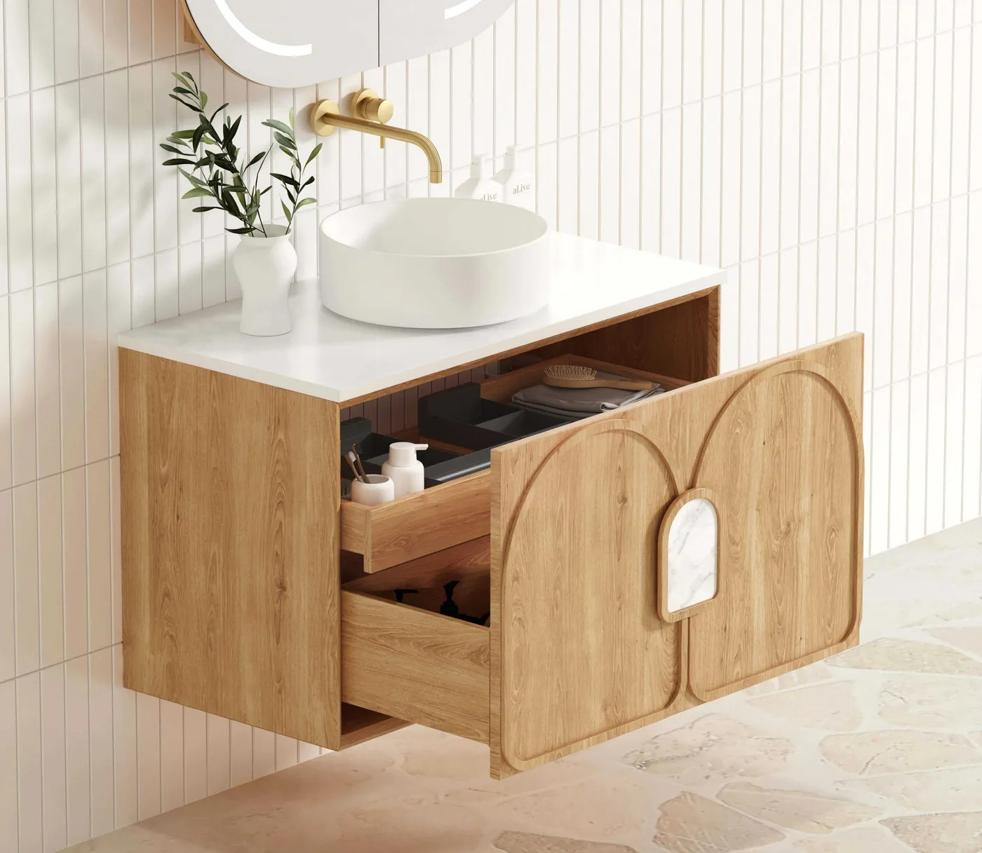 Laguna Mark II 900mm Woodland Oak Wall Hung Vanity Only - Image 4