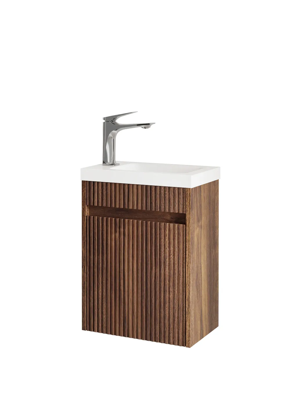 OTTI Mini Ensuite Vanity 400mm Sable Walnut Fluted Vanity - Image 4