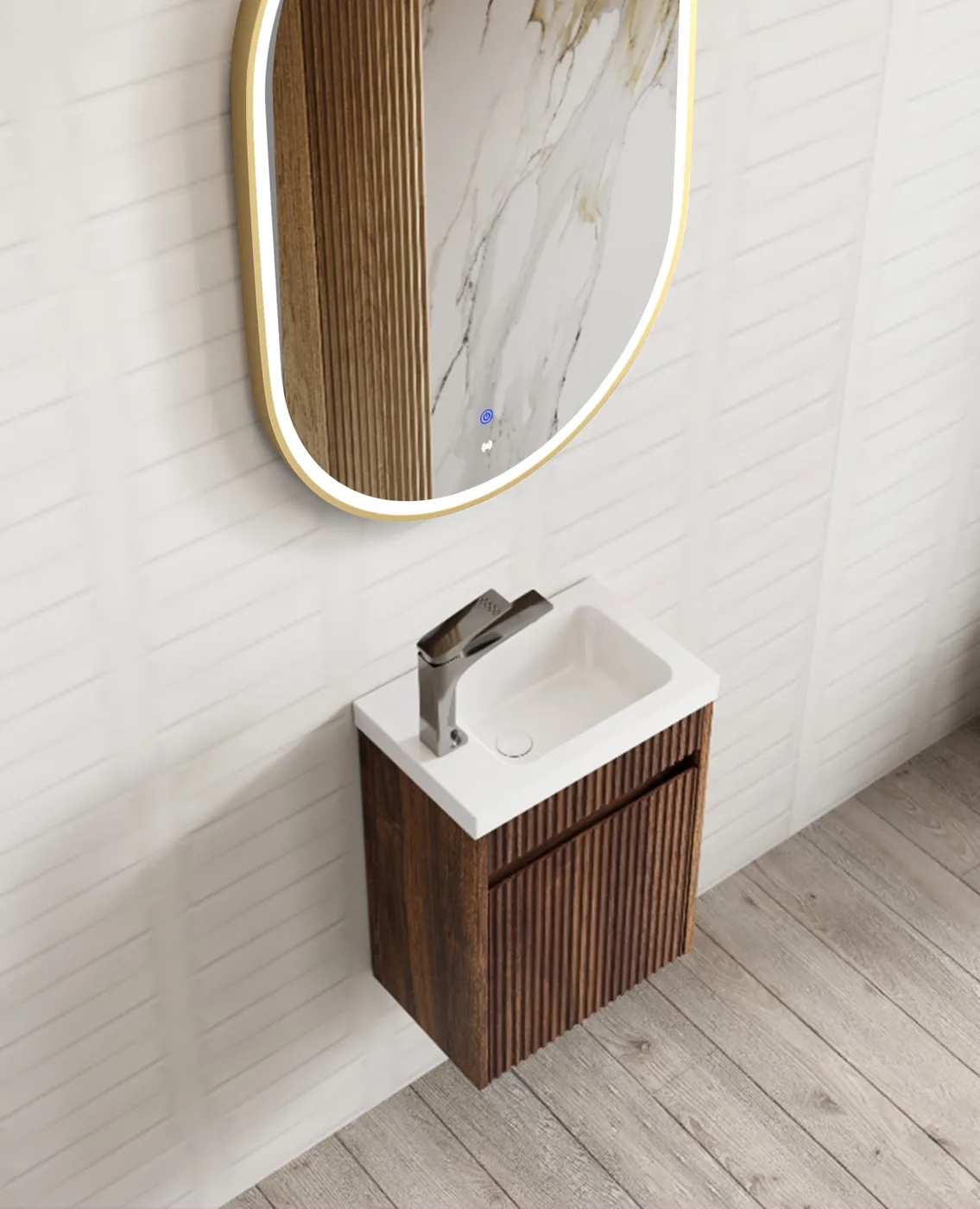 OTTI Mini Ensuite Vanity 400mm Sable Walnut Fluted Vanity - Image 6