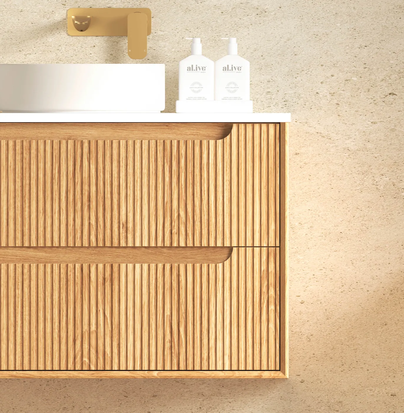 Byron Fluted 750mm Woodland Oak Wall Hung Vanity - Image 4