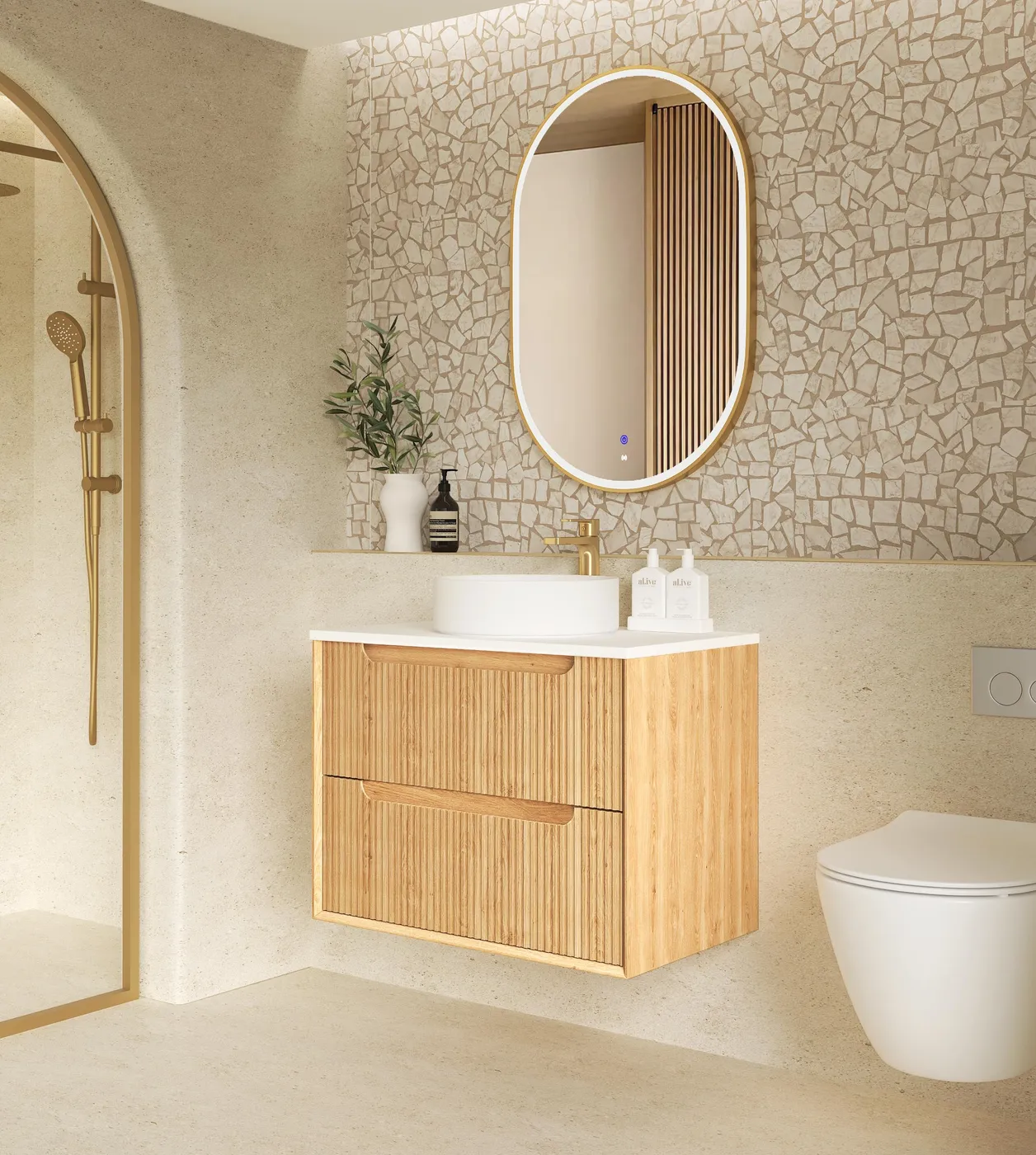 Byron Fluted 750mm Woodland Oak Wall Hung Vanity - Image 2