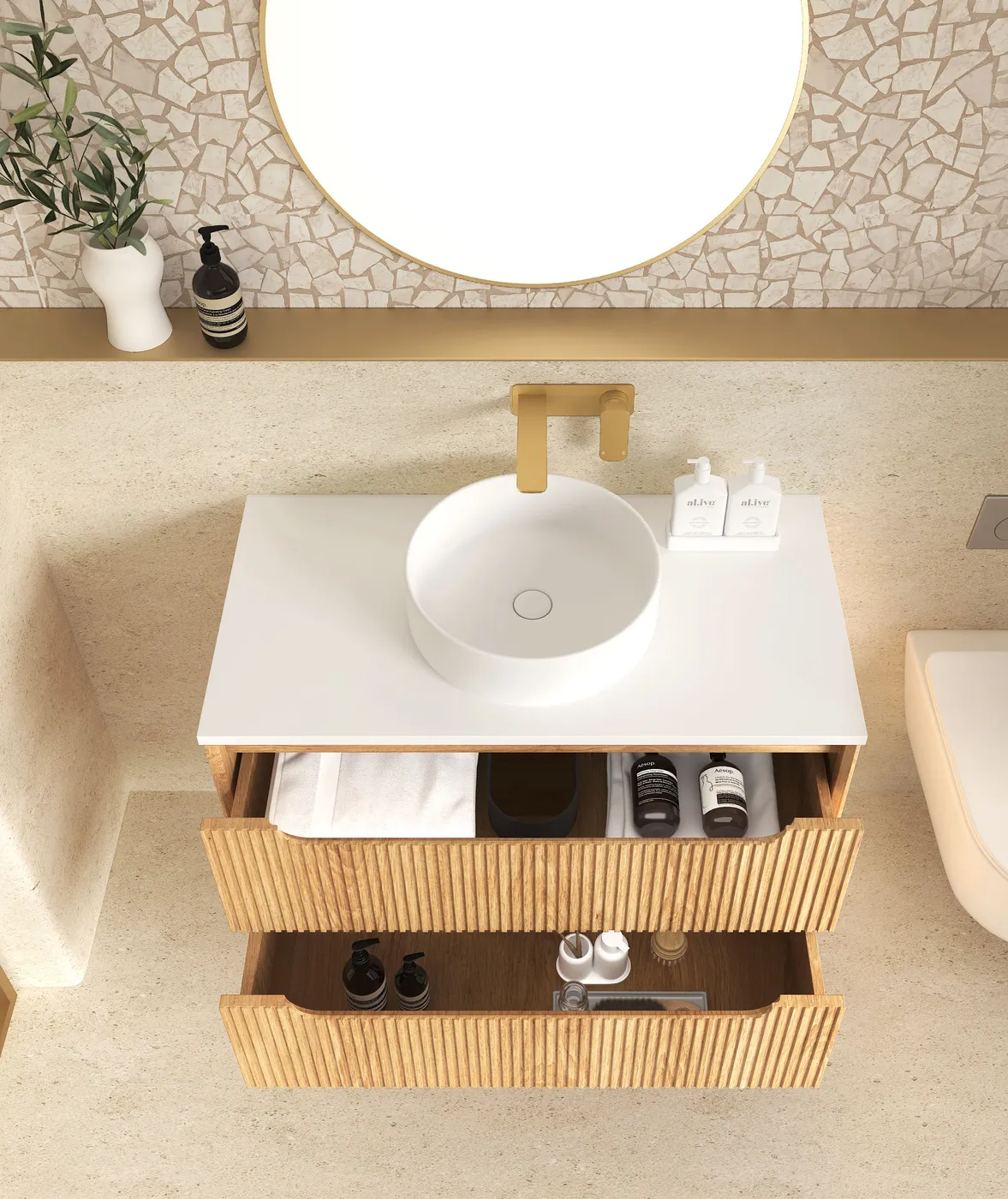 Byron Fluted 750mm Woodland Oak Wall Hung Vanity - Image 3