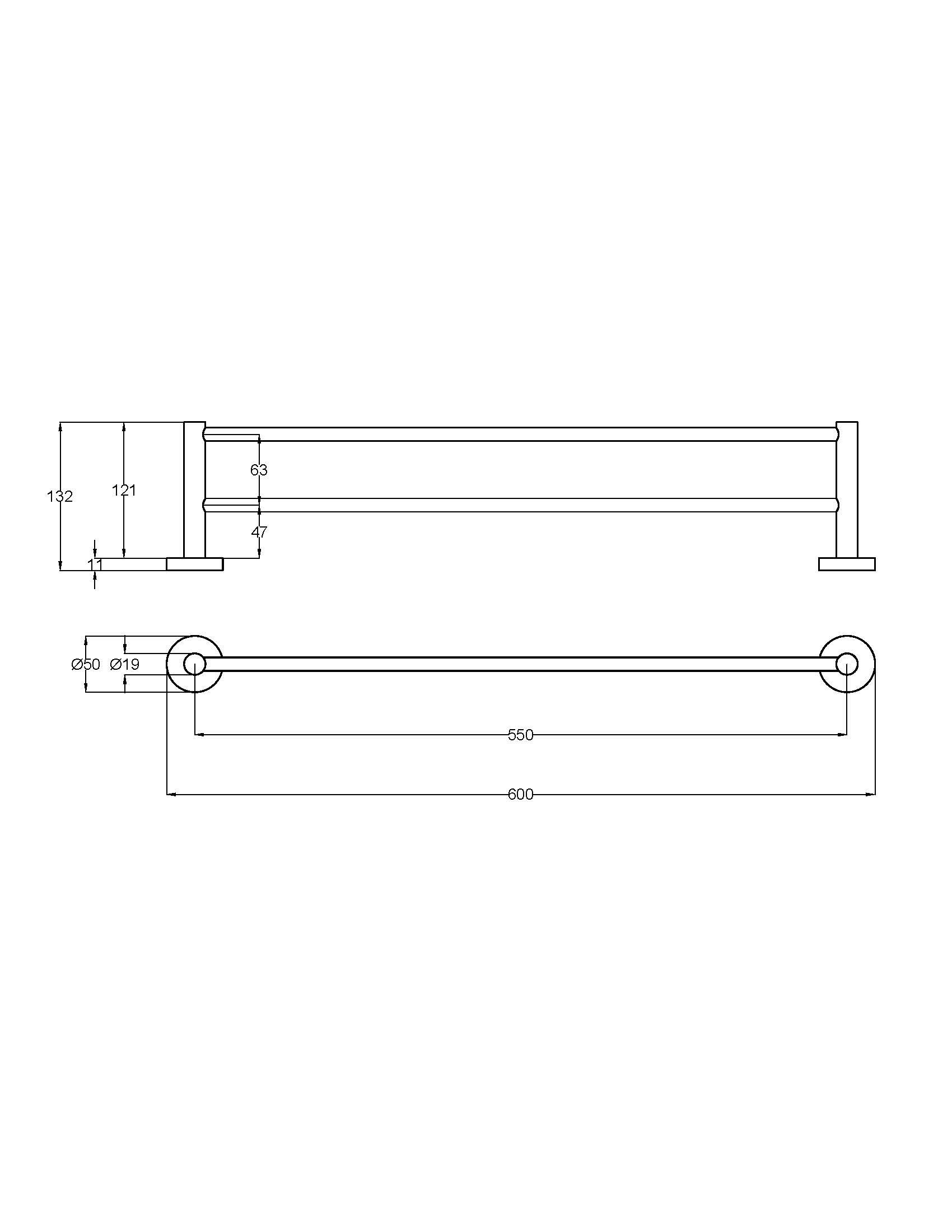 Otus Slimline SS304 Towel Rail Double 600mm Gun Metal - Image 2