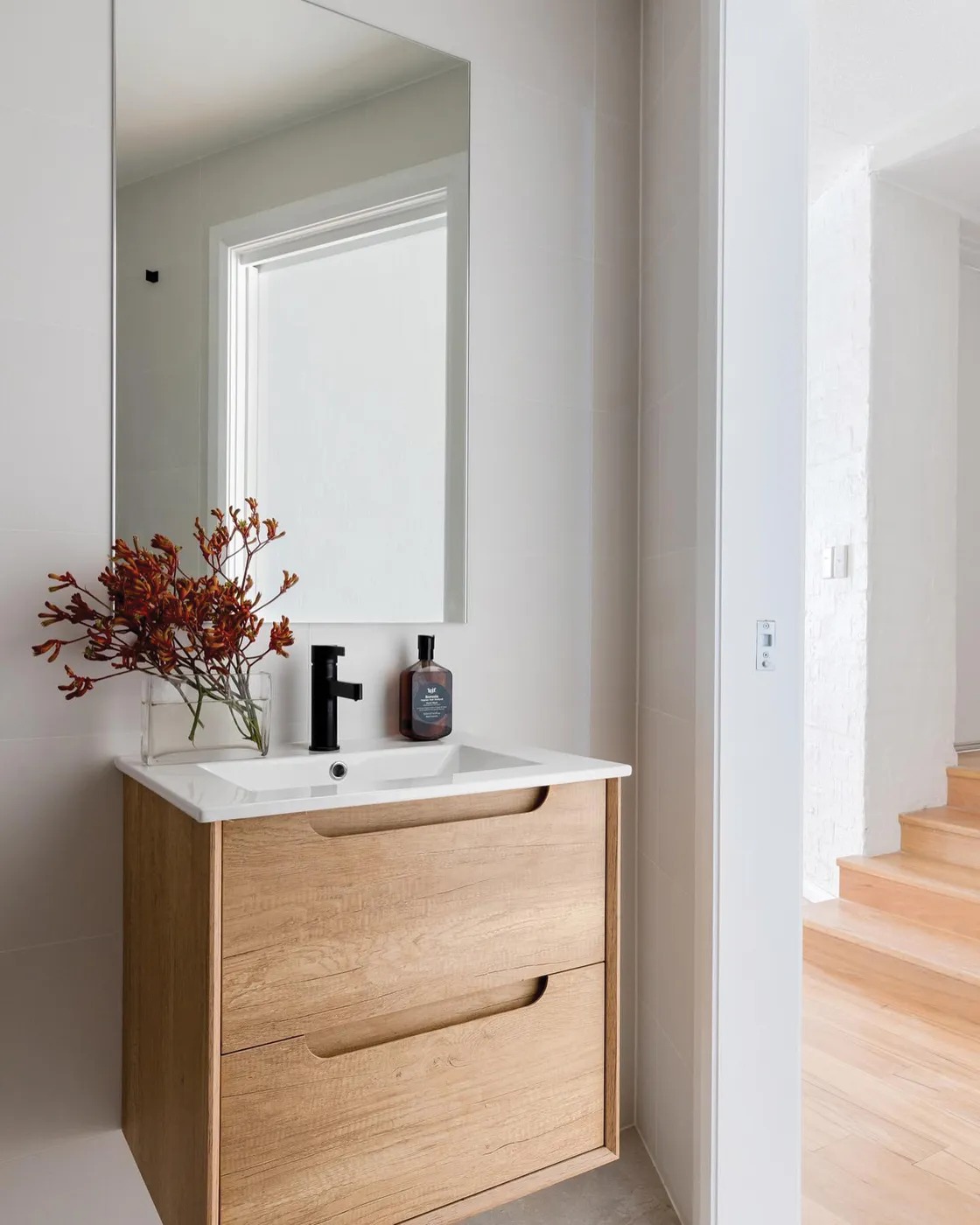 Byron 750mm Natural Oak Wall Hung Vanity Including Ceramic Basin
