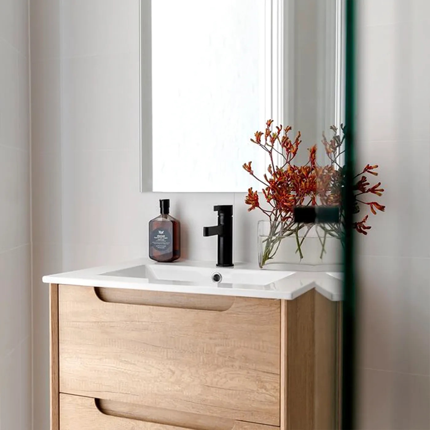 Byron 750mm Natural Oak Wall Hung Vanity Including Ceramic Basin - Image 6