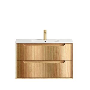 Byron Fluted 900mm Woodland Oak Wall Hung Vanity Including Undermount Basin
