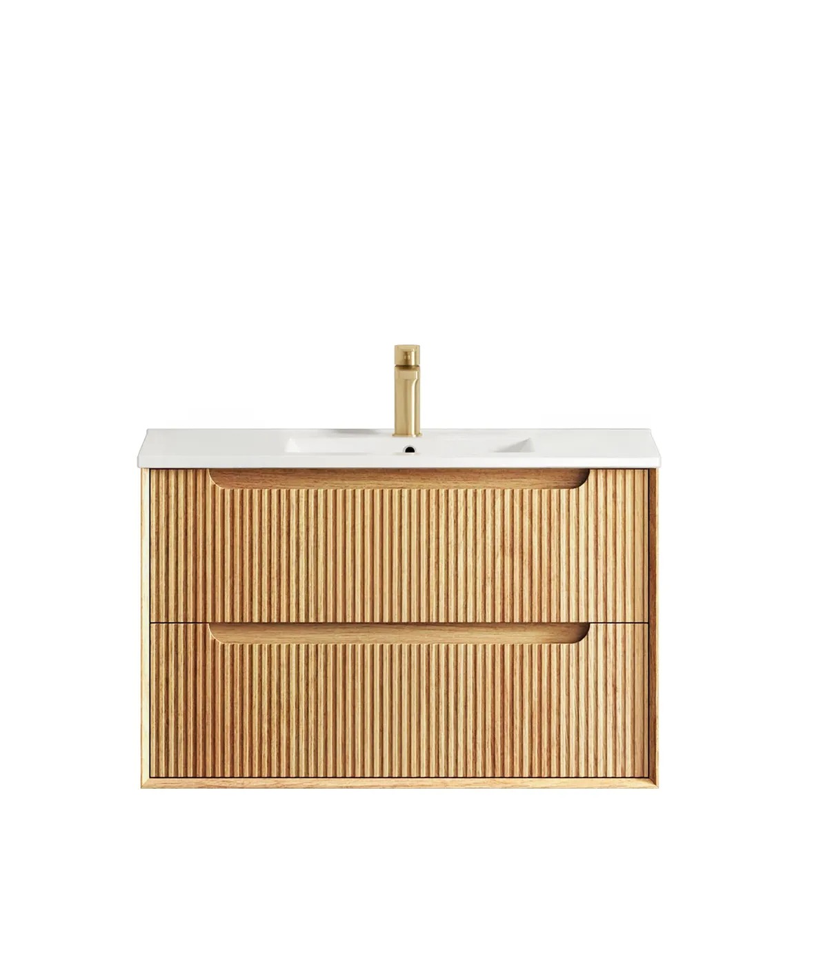 Byron Fluted 900mm Woodland Oak Wall Hung Vanity Including Undermount Basin