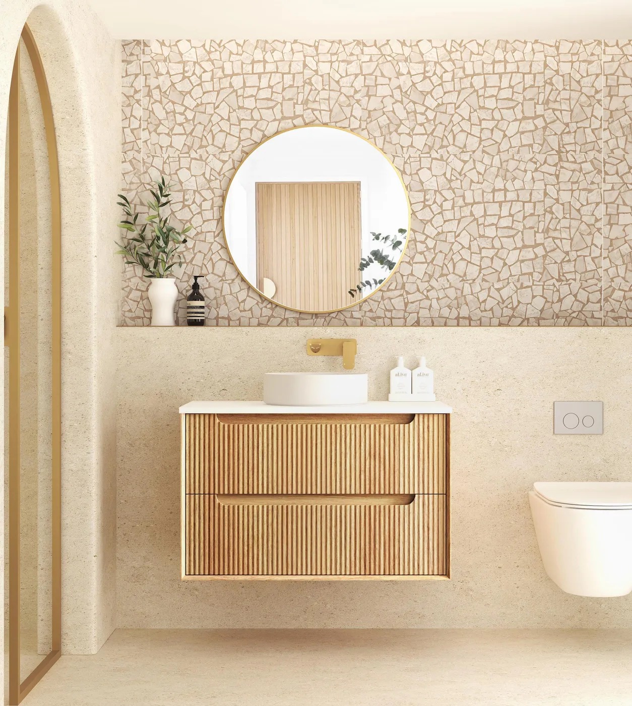 Byron Fluted 900mm Woodland Oak Wall Hung Vanity Including Undermount Basin - Image 2