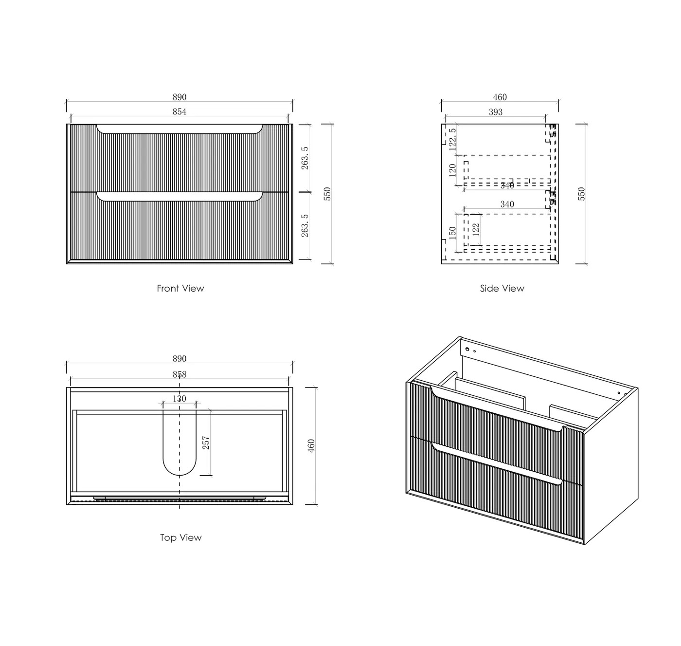 Byron Fluted 900mm Woodland Oak Wall Hung Vanity Including Undermount Basin - Image 9