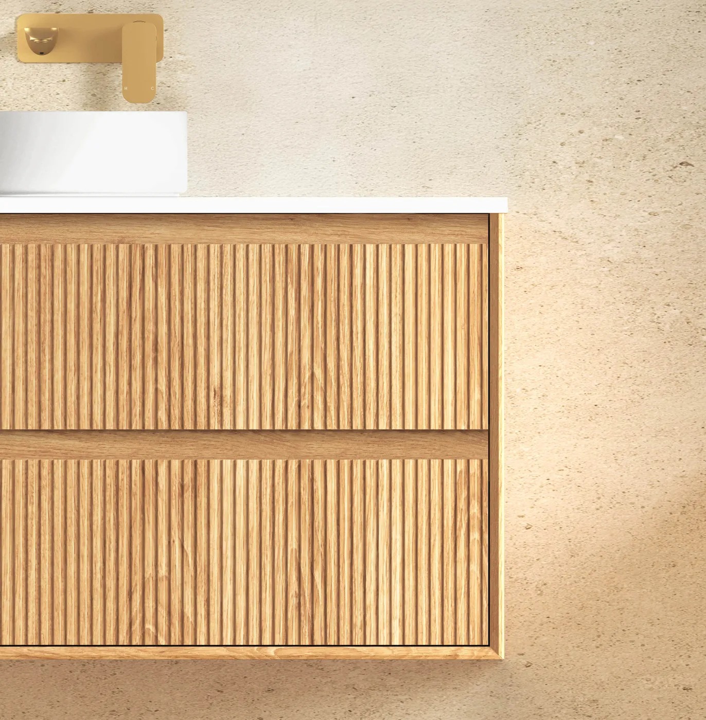 Byron Fluted 1200mm Woodland Oak Wall Hung Vanity - Image 4