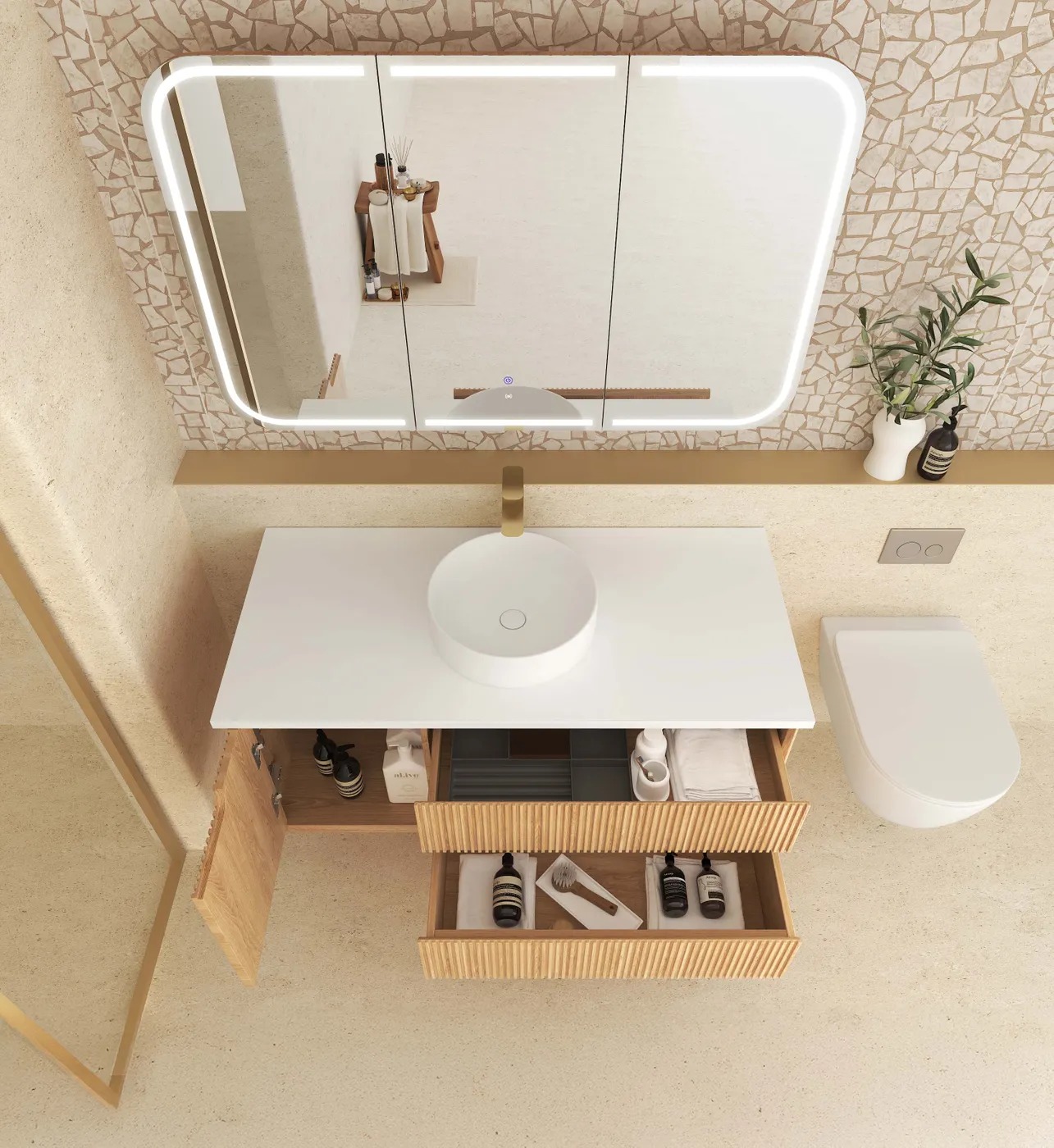 Byron Fluted 1200mm Woodland Oak Wall Hung Vanity - Image 3
