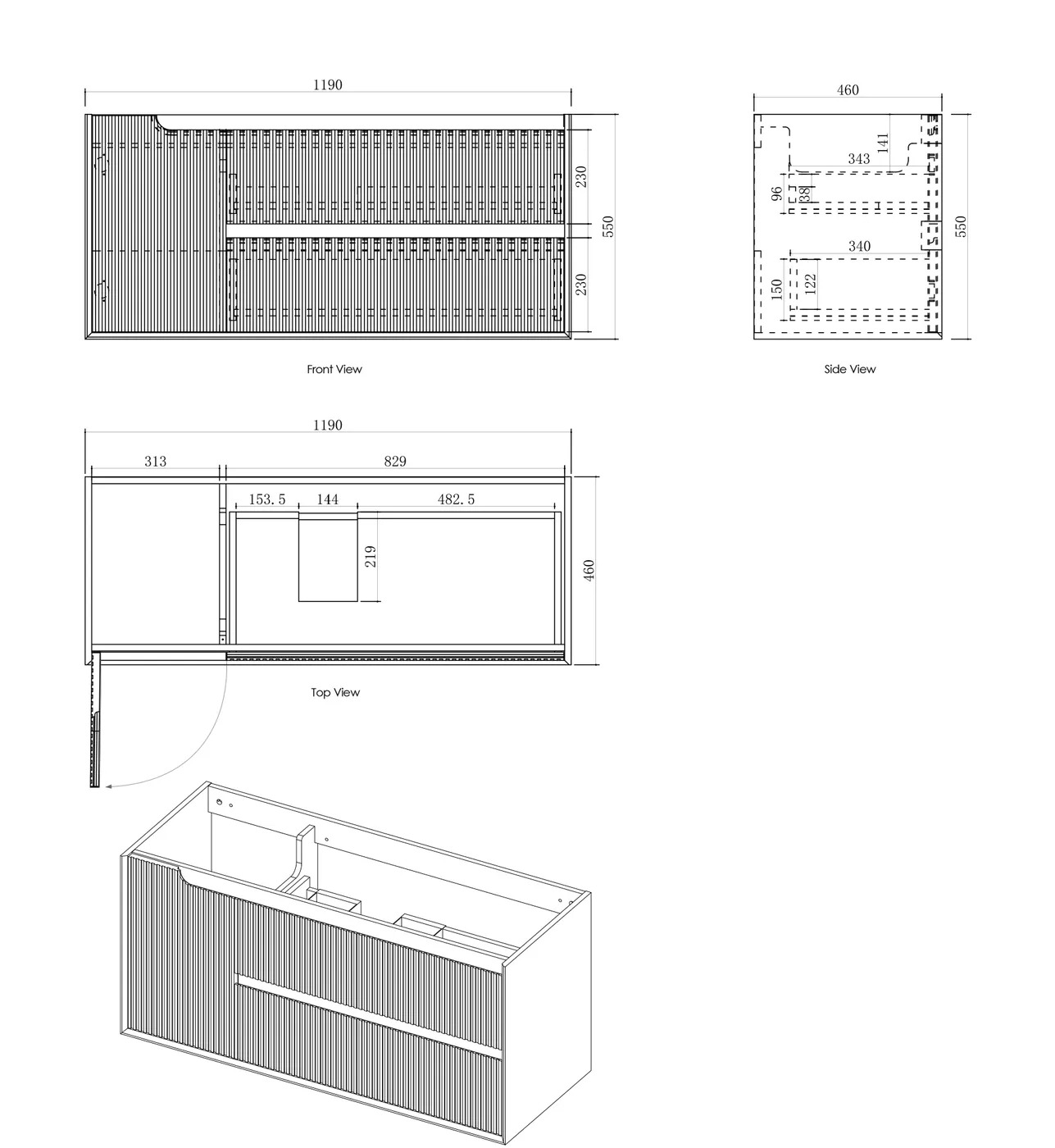 Byron Fluted 1200mm Woodland Oak Wall Hung Vanity - Image 6