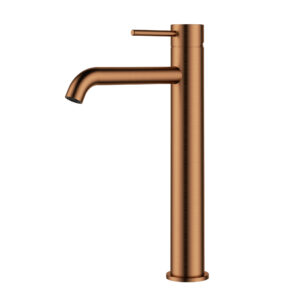 Otus Slimline Basin Mixer High Rise Curved Spout Brushed Copper